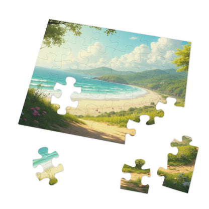 Springtime Ocean Beach Jigsaw Puzzle with Tin