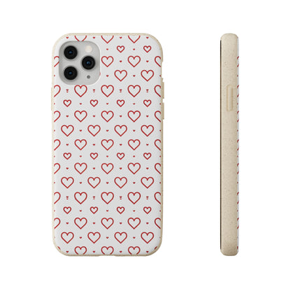Red Hearts Print MagSafe Biodegradable Phone Case