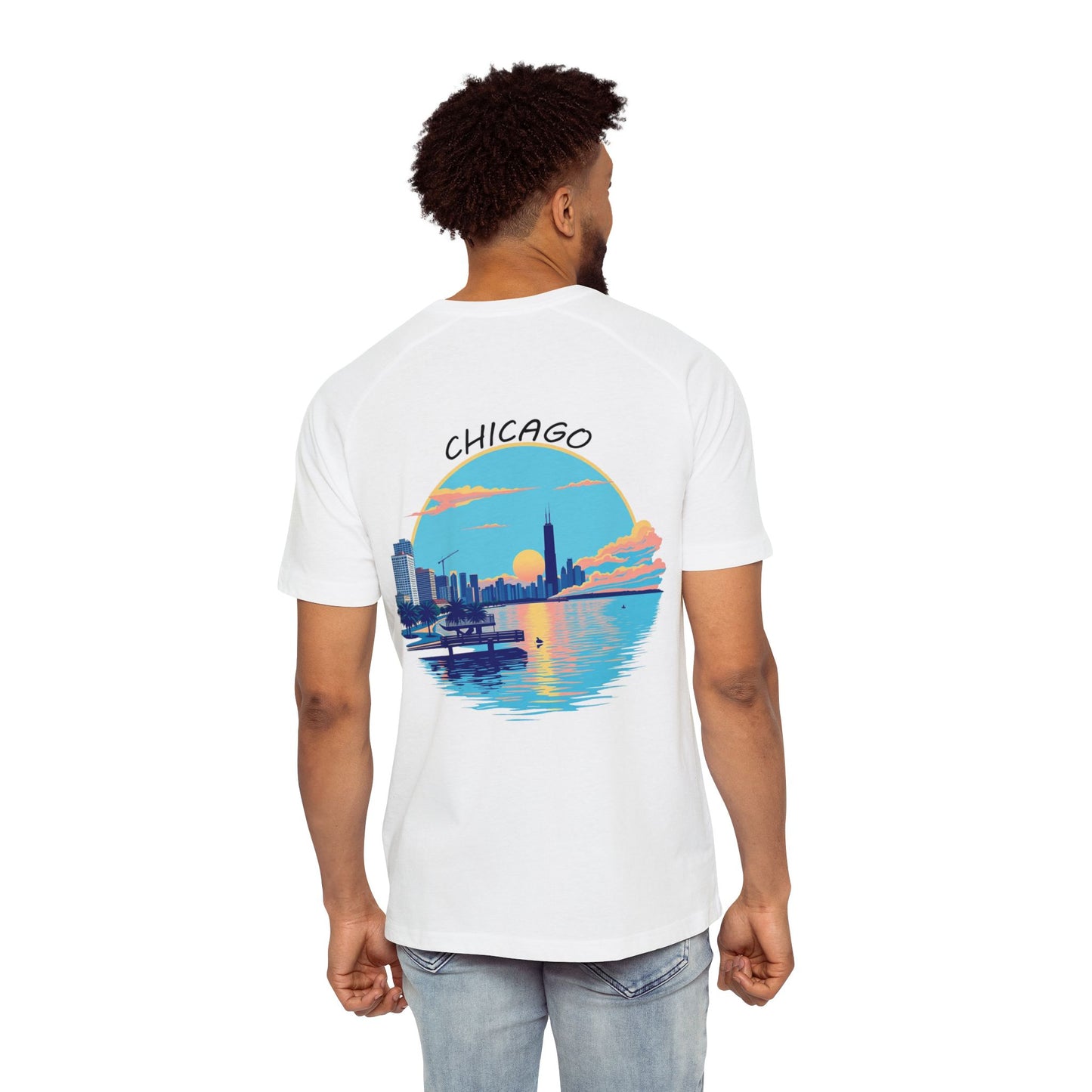 Retro Chicago Sunset Men's Raglan T-Shirt