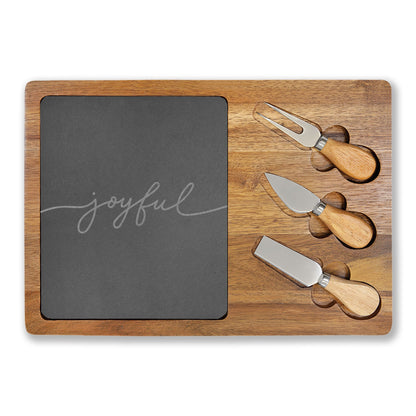 Joyful — Engraved Acacia Charcuterie Board with Slate