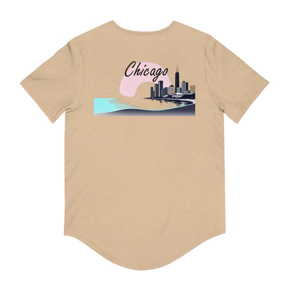 Elegant Chicago Skyline Men's Jersey Curved Hem Tee