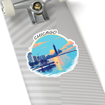 Retro Chicago Sunset Kiss-Cut Sticker