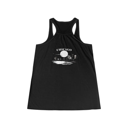 Mystery Noir Chicago Skyline Sunset Women's Flowy Racerback Tank