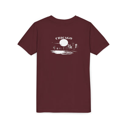 Mystery Noir Chicago Skyline Sunset Unisex Youth Short Sleeve Tee