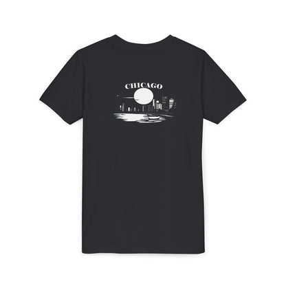 Mystery Noir Chicago Skyline Sunset Unisex Youth Short Sleeve Tee