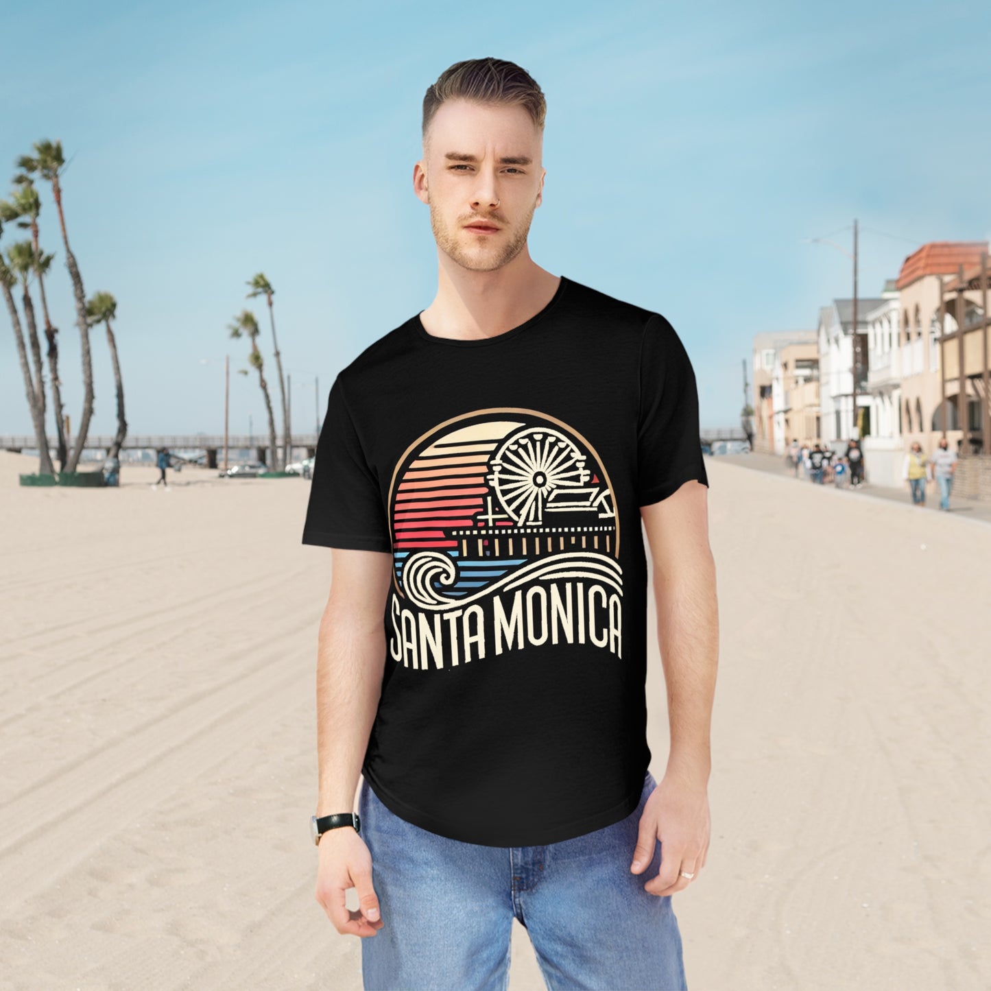 Vibrant Santa Monica Men's Jersey Curved Hem Tee