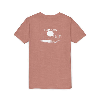 Mystery Noir Chicago Skyline Sunset Unisex Youth Short Sleeve Tee