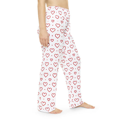 Red Hearts Print Women's Pajama Pants
