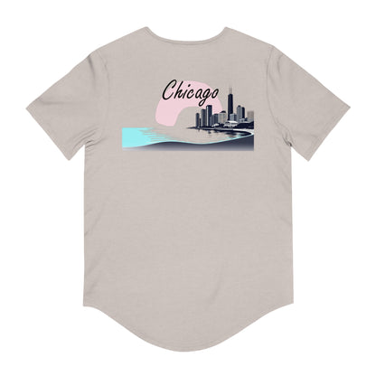 Elegant Chicago Skyline Men's Jersey Curved Hem Tee