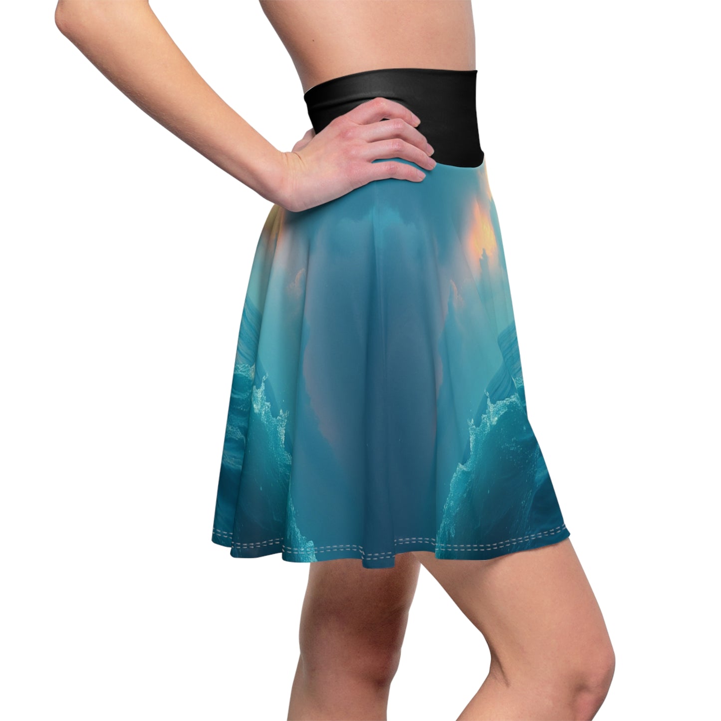 Ocean Waves Print Skater Skirt