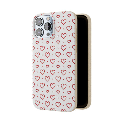 Red Hearts Print MagSafe Biodegradable Phone Case
