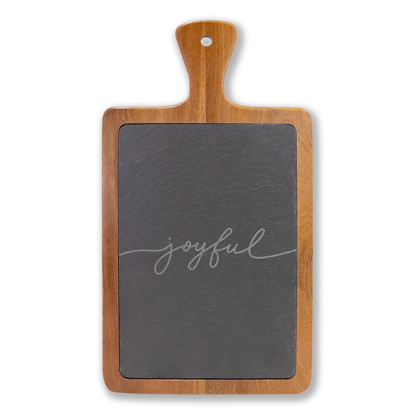 Joyful — Engraved Acacia Charcuterie Board with Slate