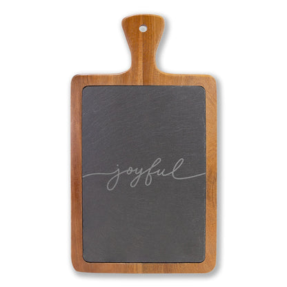Joyful — Engraved Acacia Charcuterie Board with Slate
