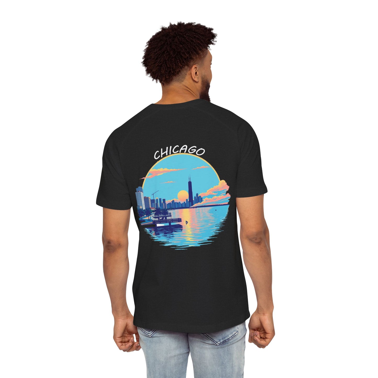 Retro Chicago Sunset Men's Raglan T-Shirt