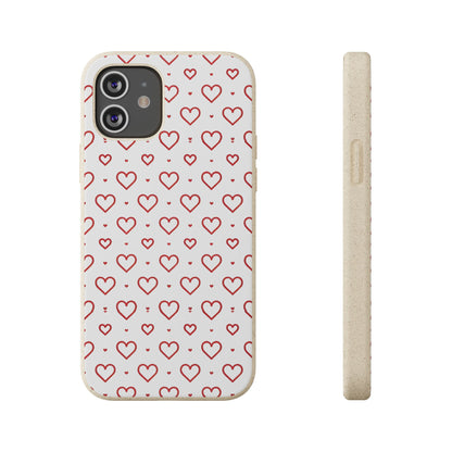 Red Hearts Print MagSafe Biodegradable Phone Case