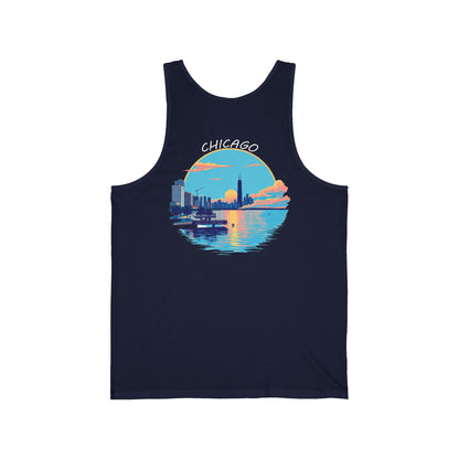 Retro Chicago Sunset Unisex Jersey Tank