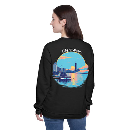 Retro Chicago Sunset Unisex Drop Shoulder Sweatshirt