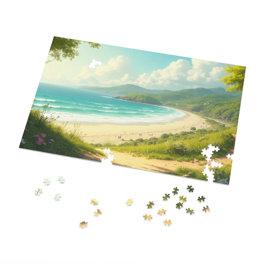 Springtime Ocean Beach Jigsaw Puzzle with Tin