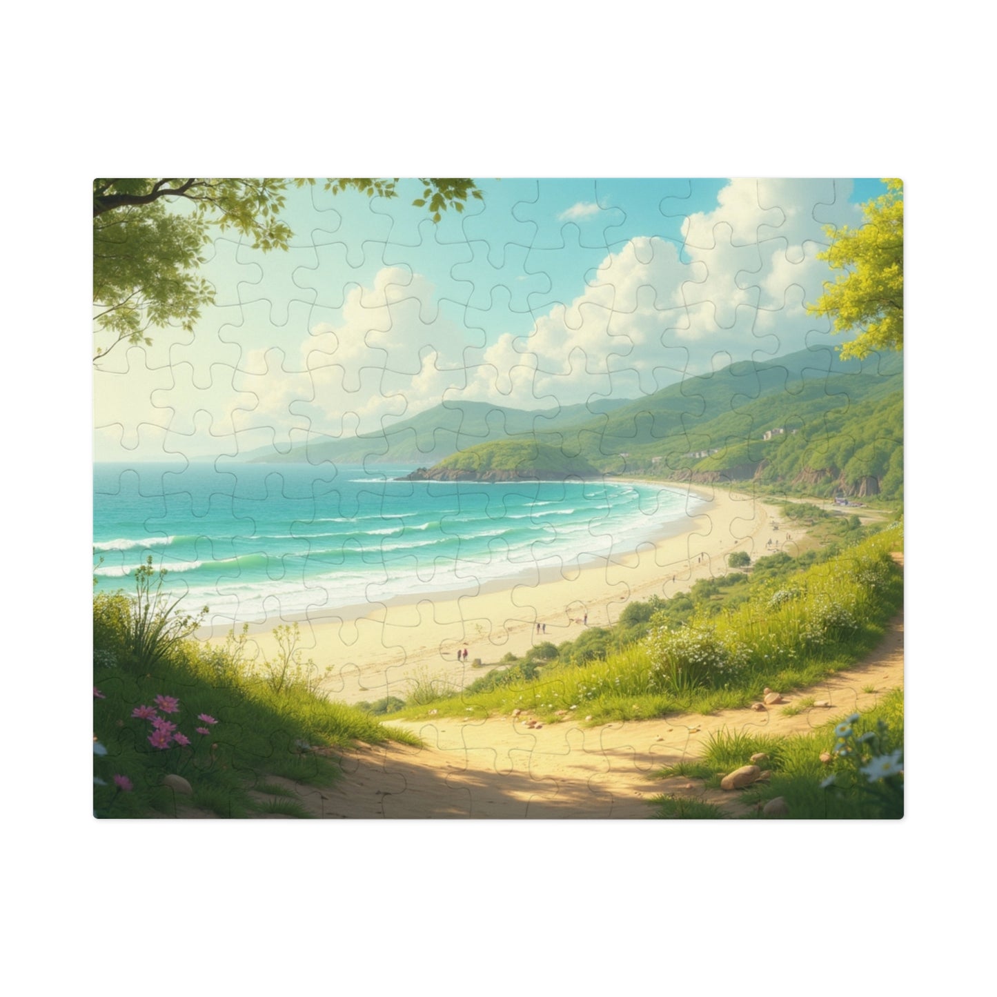 Springtime Ocean Beach Jigsaw Puzzle with Tin