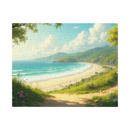 Springtime Ocean Beach Jigsaw Puzzle with Tin