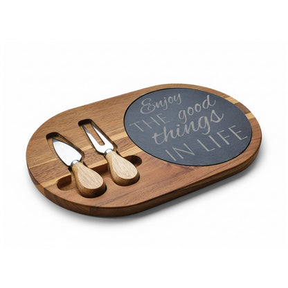 Enjoy the Good Things in Life — Engraved Acacia Charcuterie Board with Slate