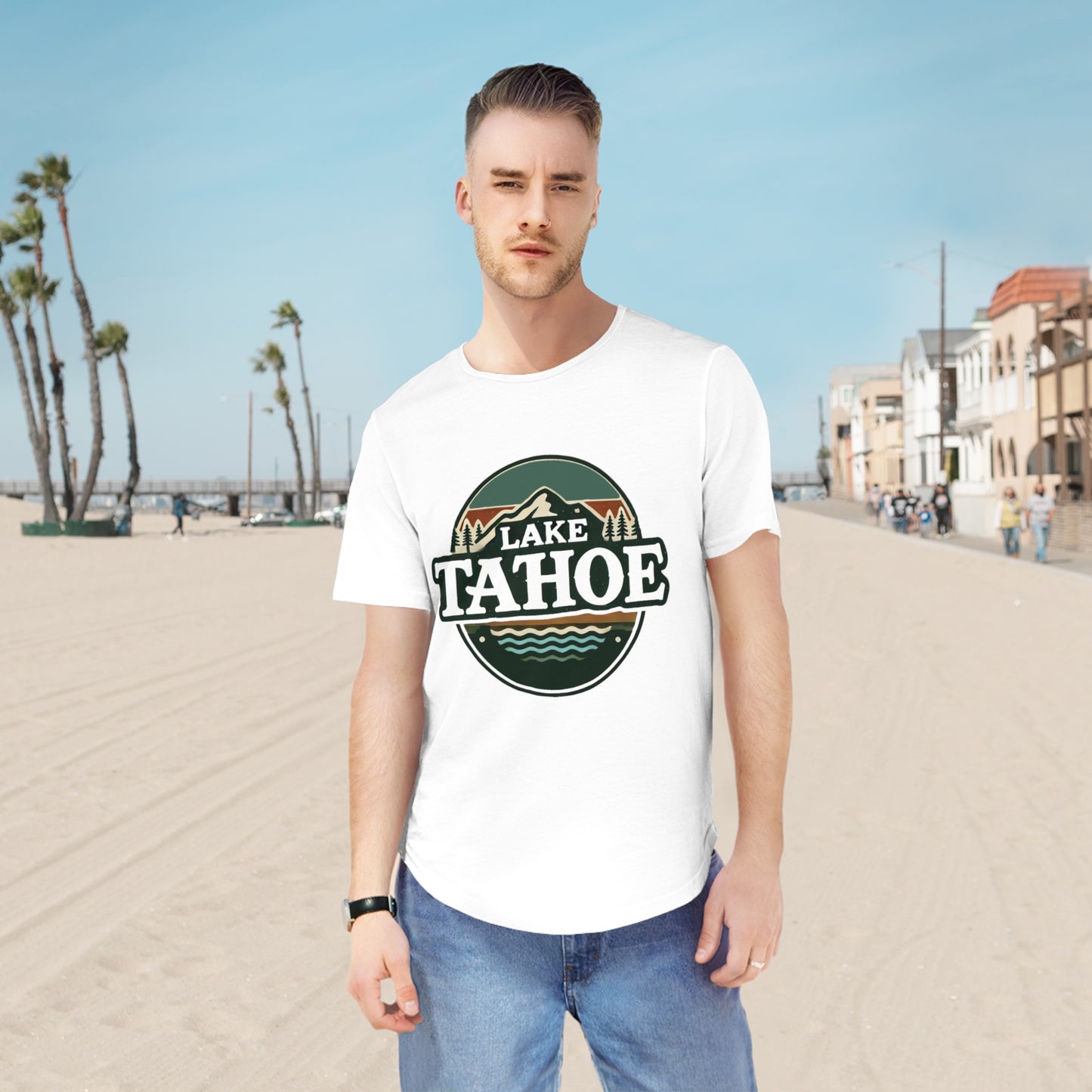 Vintage Lake Tahoe Men's Jersey Curved Hem Tee