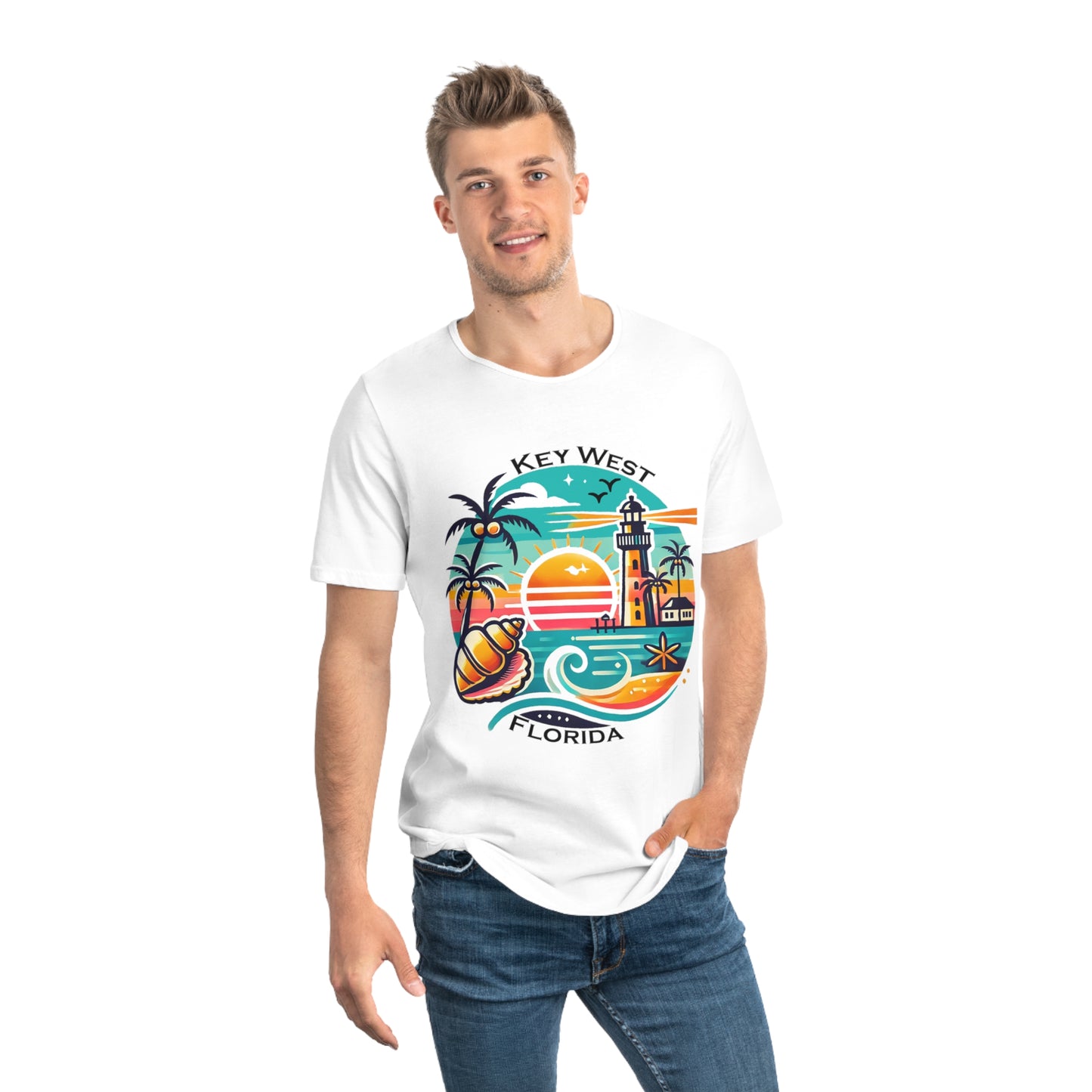 Vibrant Key West Men's Jersey Curved Hem Tee