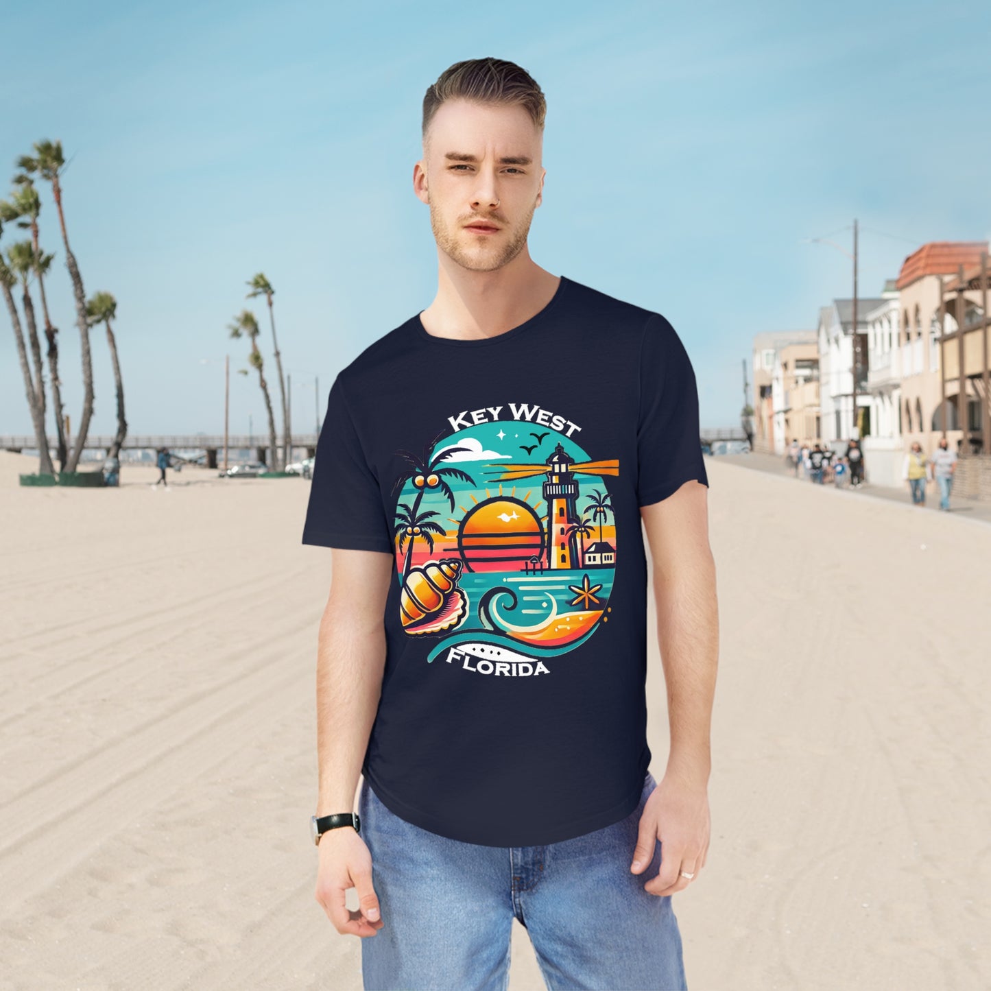 Vibrant Key West Men's Jersey Curved Hem Tee