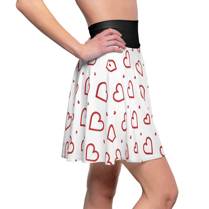 Red Heart Print Women's Skater Skirt