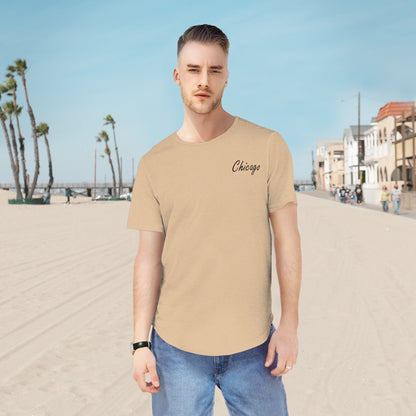 Elegant Chicago Skyline Men's Jersey Curved Hem Tee