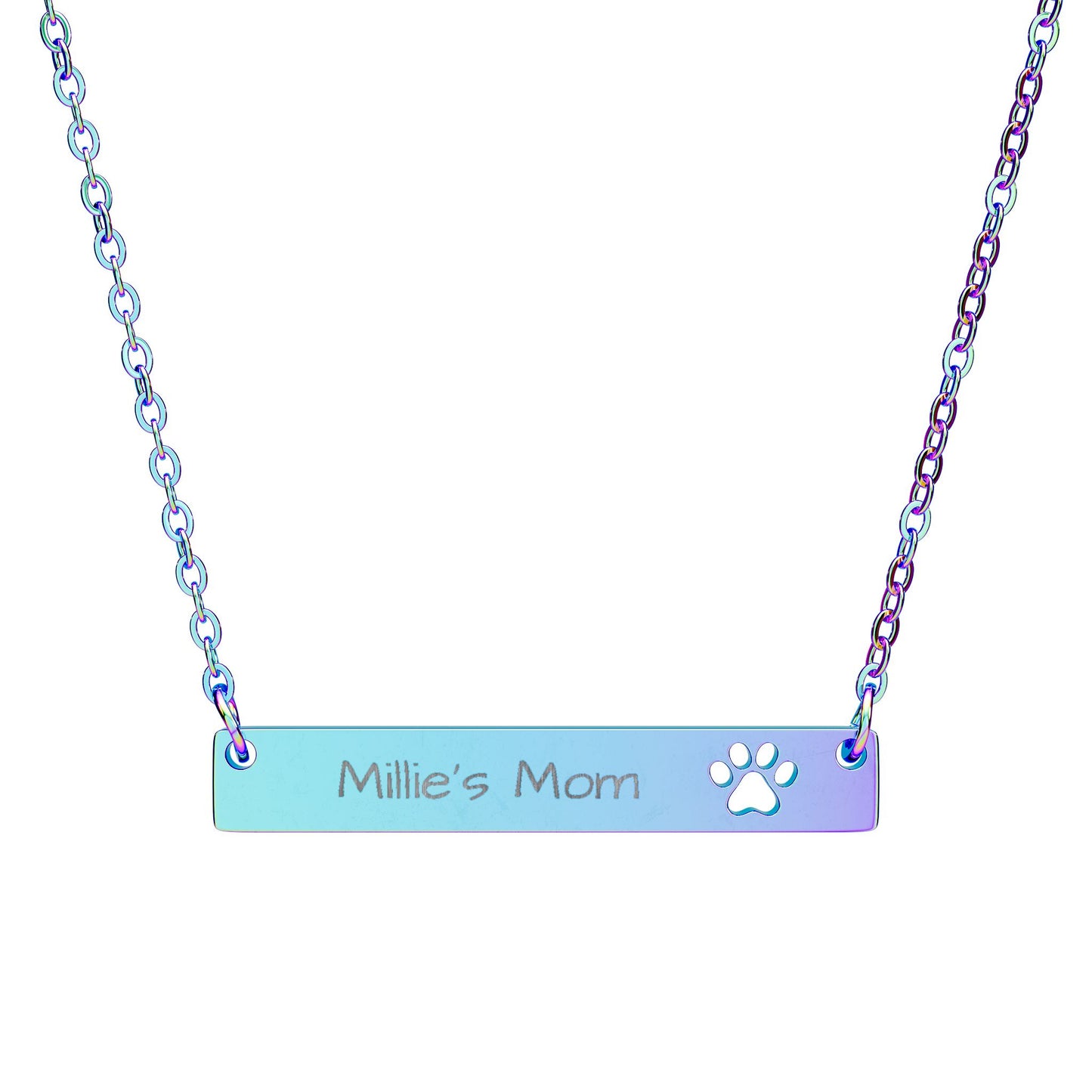 Dog Mom — Personalized Engraved Paw Cutout Bar Necklace