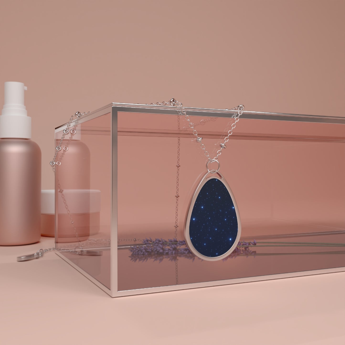 Starry Night Silver Teardrop Pendant Necklace