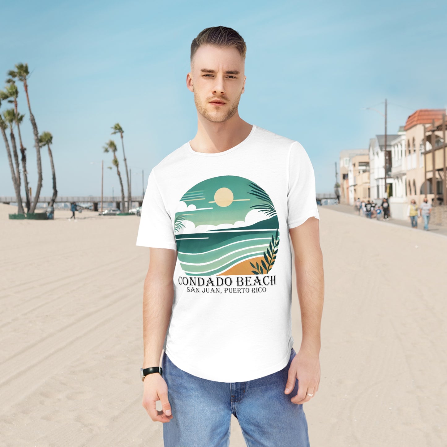 Coastal Vibes Condado Beach Men's Jersey Curved Hem Tee