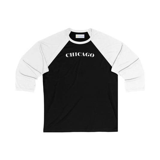Mystery Noir Chicago Skyline Sunset Men's 3/4 Sleeve Baseball Tee
