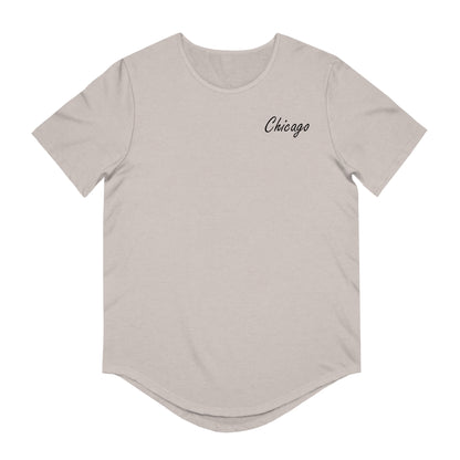 Elegant Chicago Skyline Men's Jersey Curved Hem Tee