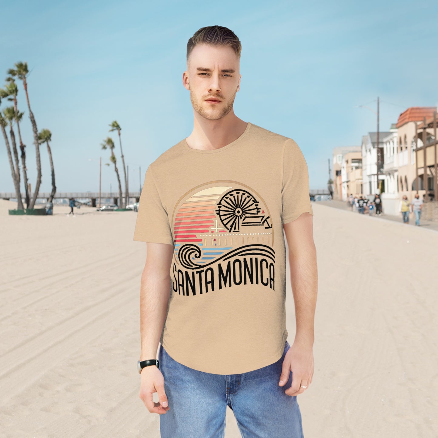 Vibrant Santa Monica Men's Jersey Curved Hem Tee