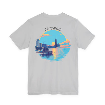 Retro Chicago Sunset Unisex Jersey Short Sleeve Tee