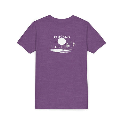 Mystery Noir Chicago Skyline Sunset Unisex Youth Short Sleeve Tee