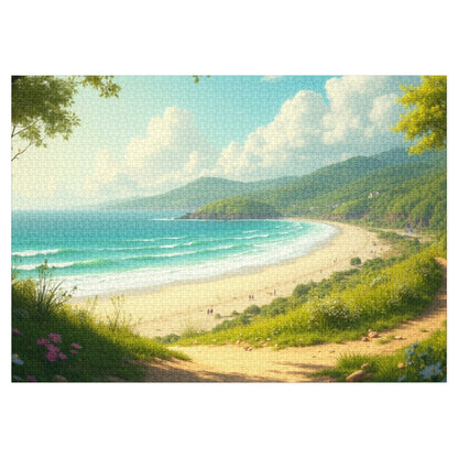 Springtime Ocean Beach Jigsaw Puzzle with Tin