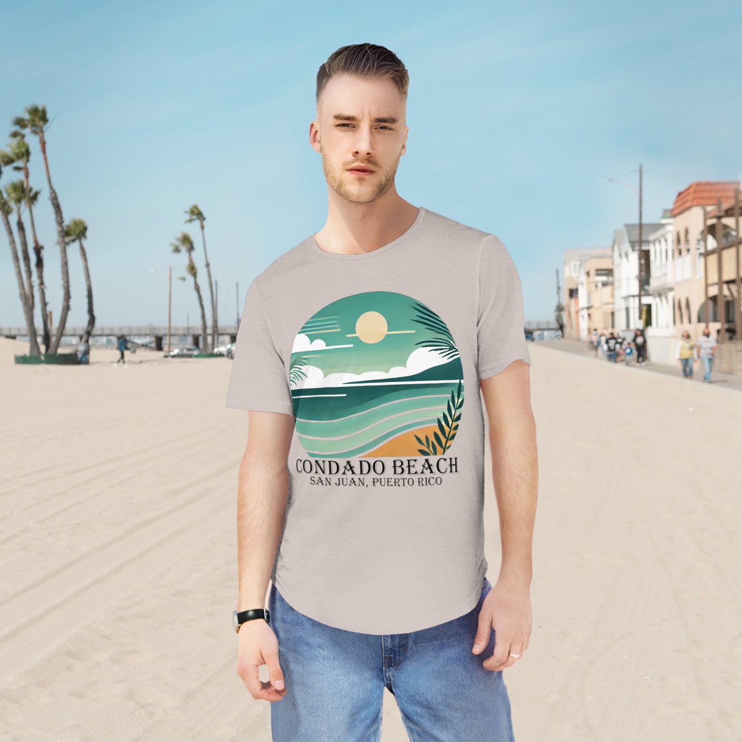 Coastal Vibes Condado Beach Men's Jersey Curved Hem Tee