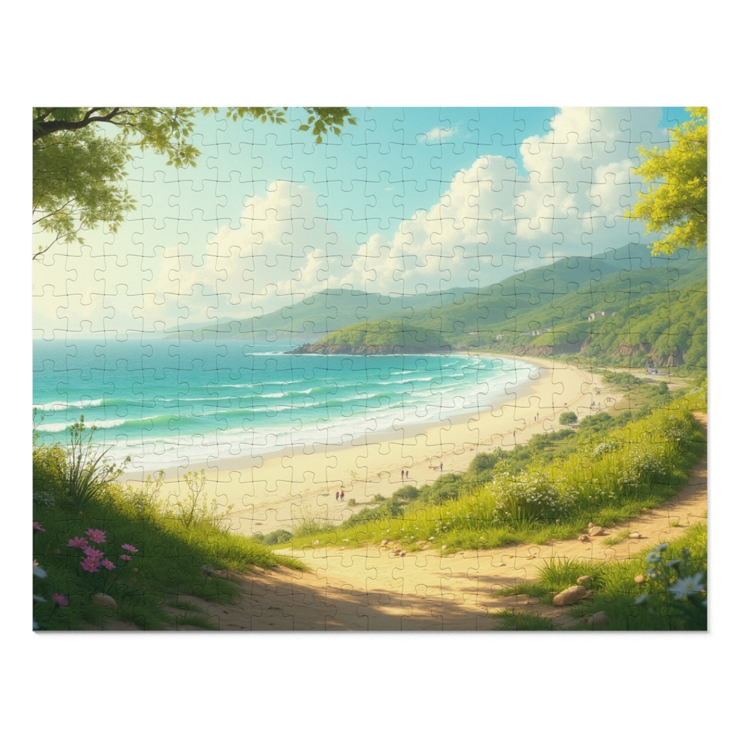 Springtime Ocean Beach Jigsaw Puzzle with Tin