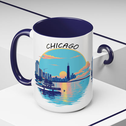 Retro Chicago Sunset Accent Coffee Mug