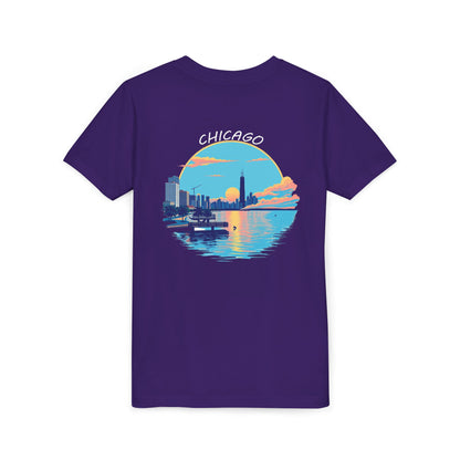 Retro Chicago Sunset Unisex Youth Short Sleeve Tee