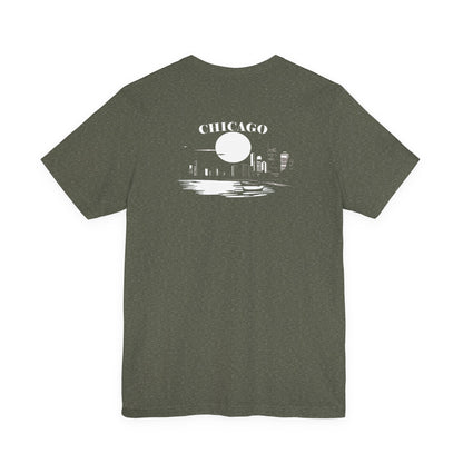 Mystery Noir Chicago Skyline Sunset Unisex Jersey Short Sleeve Tee
