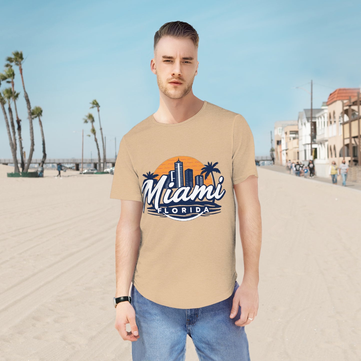 Retro Miami Men's Jersey Curved Hem Tee