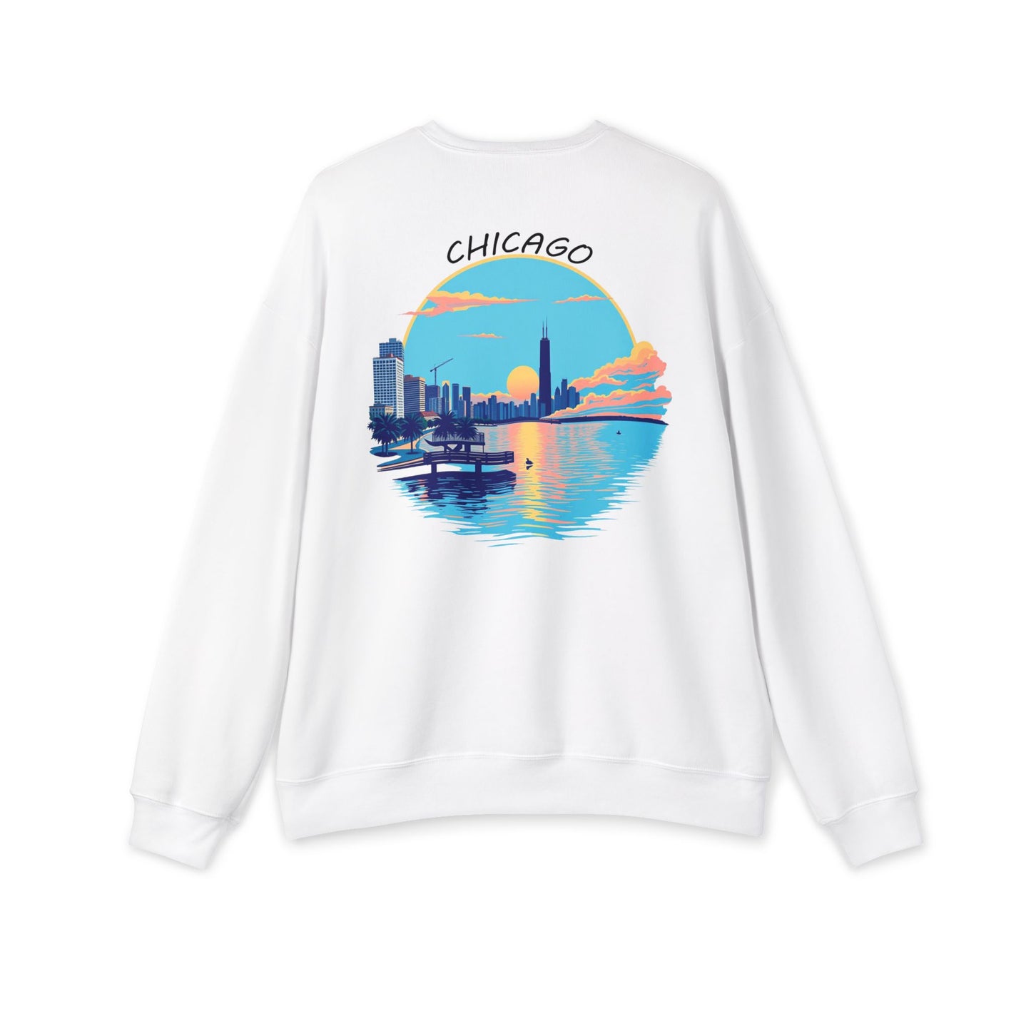 Retro Chicago Sunset Unisex Drop Shoulder Sweatshirt