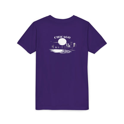 Mystery Noir Chicago Skyline Sunset Unisex Youth Short Sleeve Tee