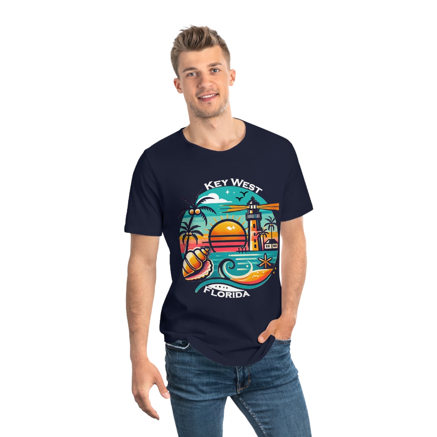 Vibrant Key West Men's Jersey Curved Hem Tee