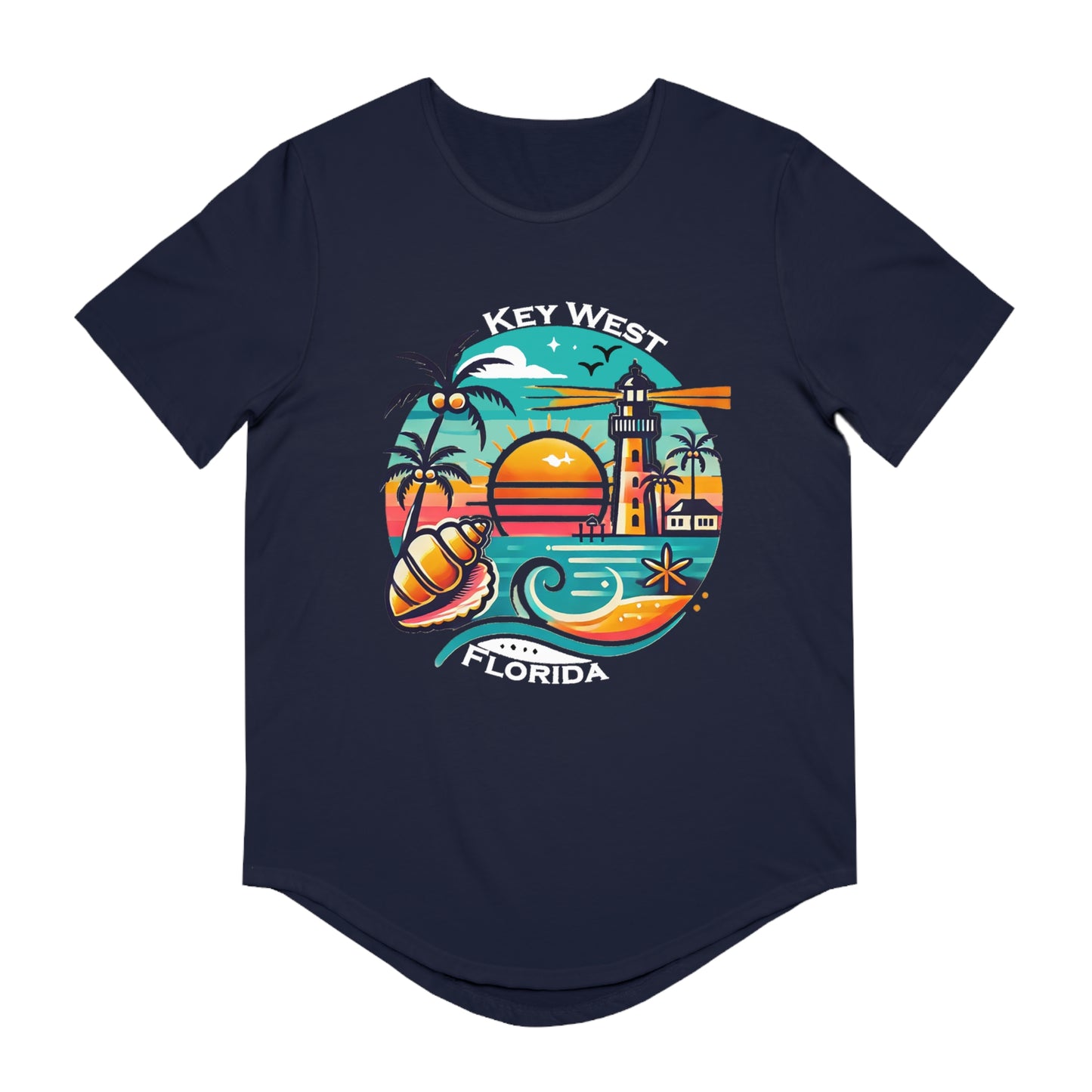 Vibrant Key West Men's Jersey Curved Hem Tee