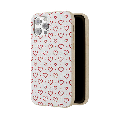 Red Hearts Print MagSafe Biodegradable Phone Case
